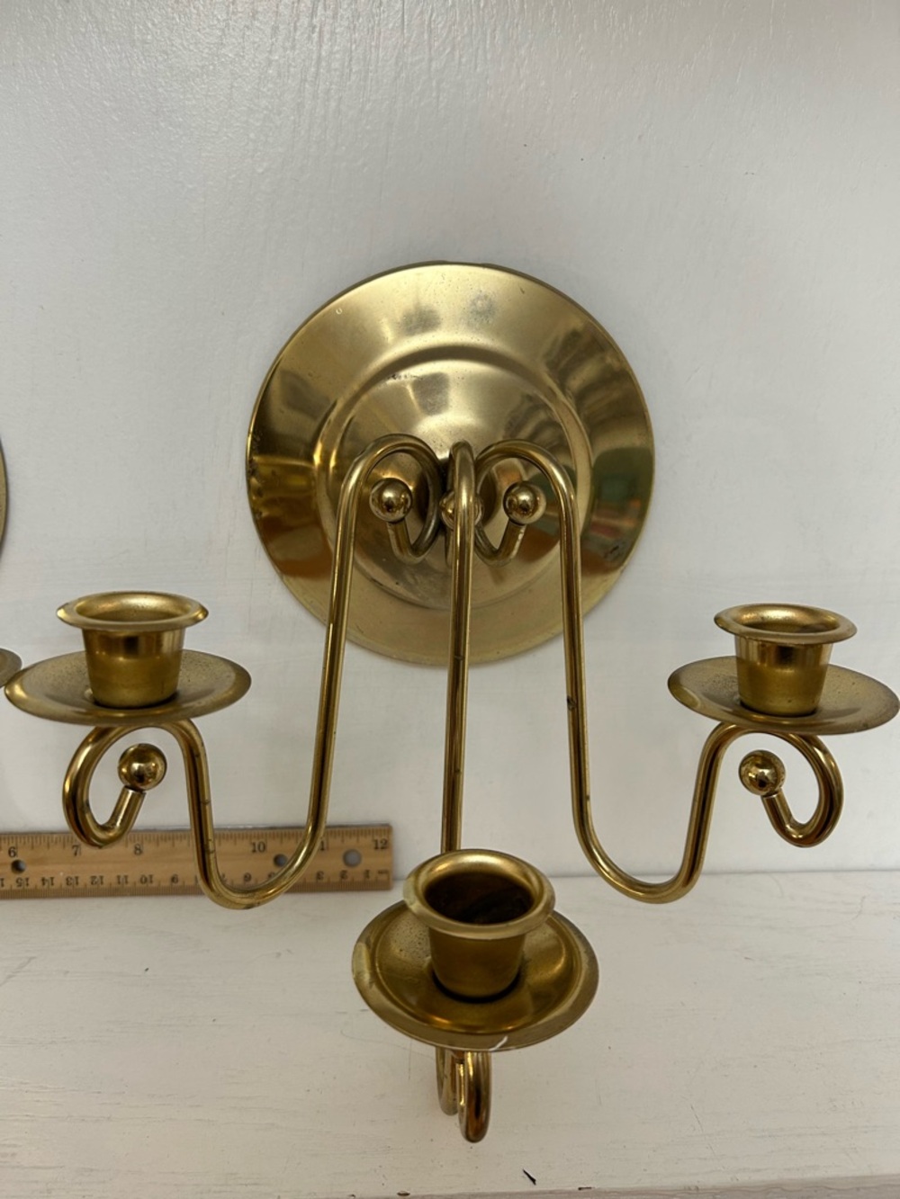 Brass Finish 3-Arm Wall Sconce Candle Holder - Gold set of 2